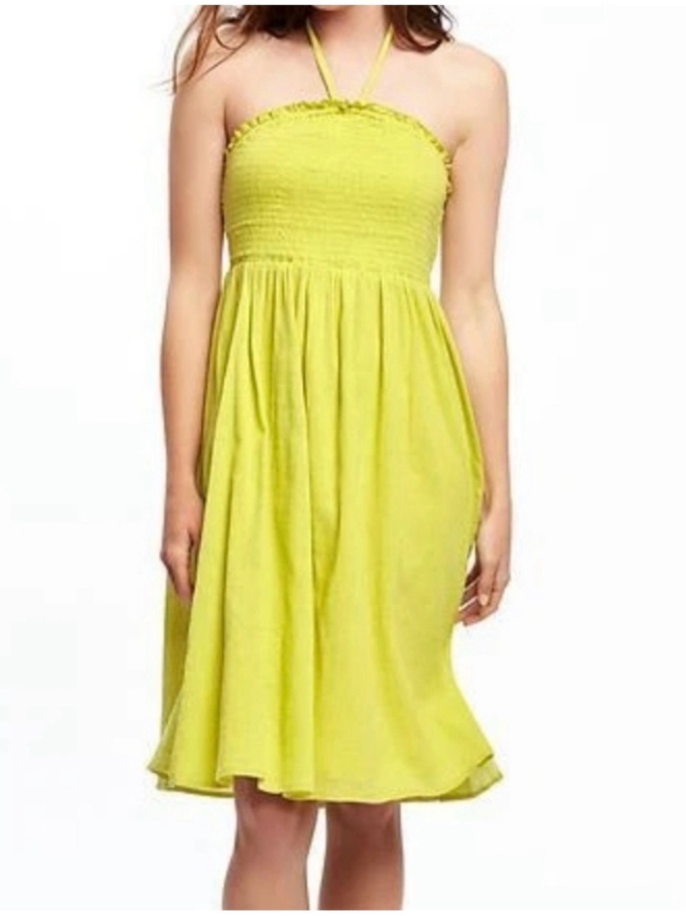 Old Navy Smocked Halter Sundress in Chartreuse Yellow